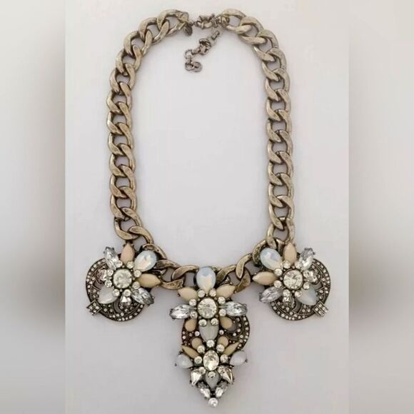 J.CREW ANTIQUE GOLD TONE RESIN/CUT CRYSTAL 17"-19" NECKLACE NWOT - Picture 1 of 2